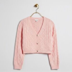 Topshop Cable Crop Cardigan Women’s Pink Sweater Size Large